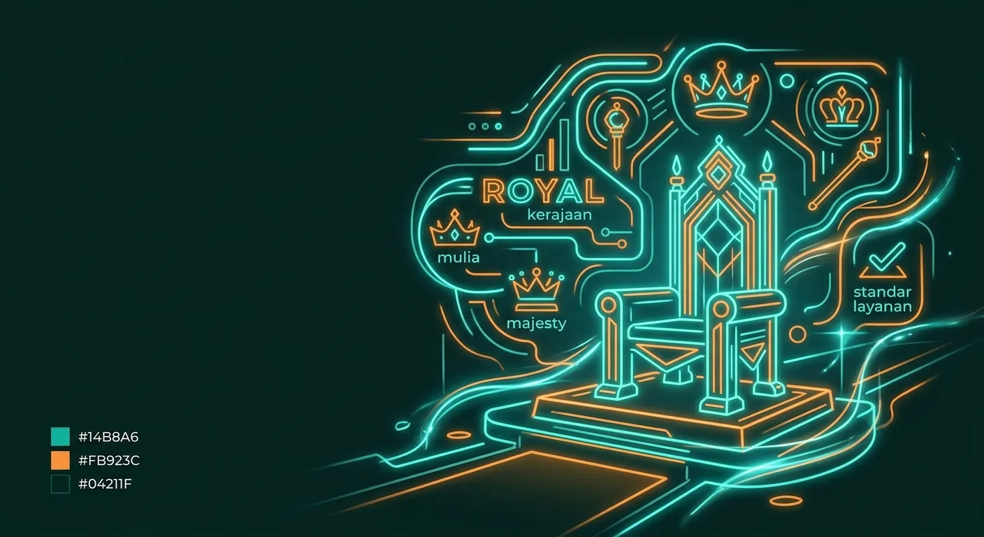 Ilustrasi takhta kerajaan dan analisis makna kata royal dalam konteks etimologi